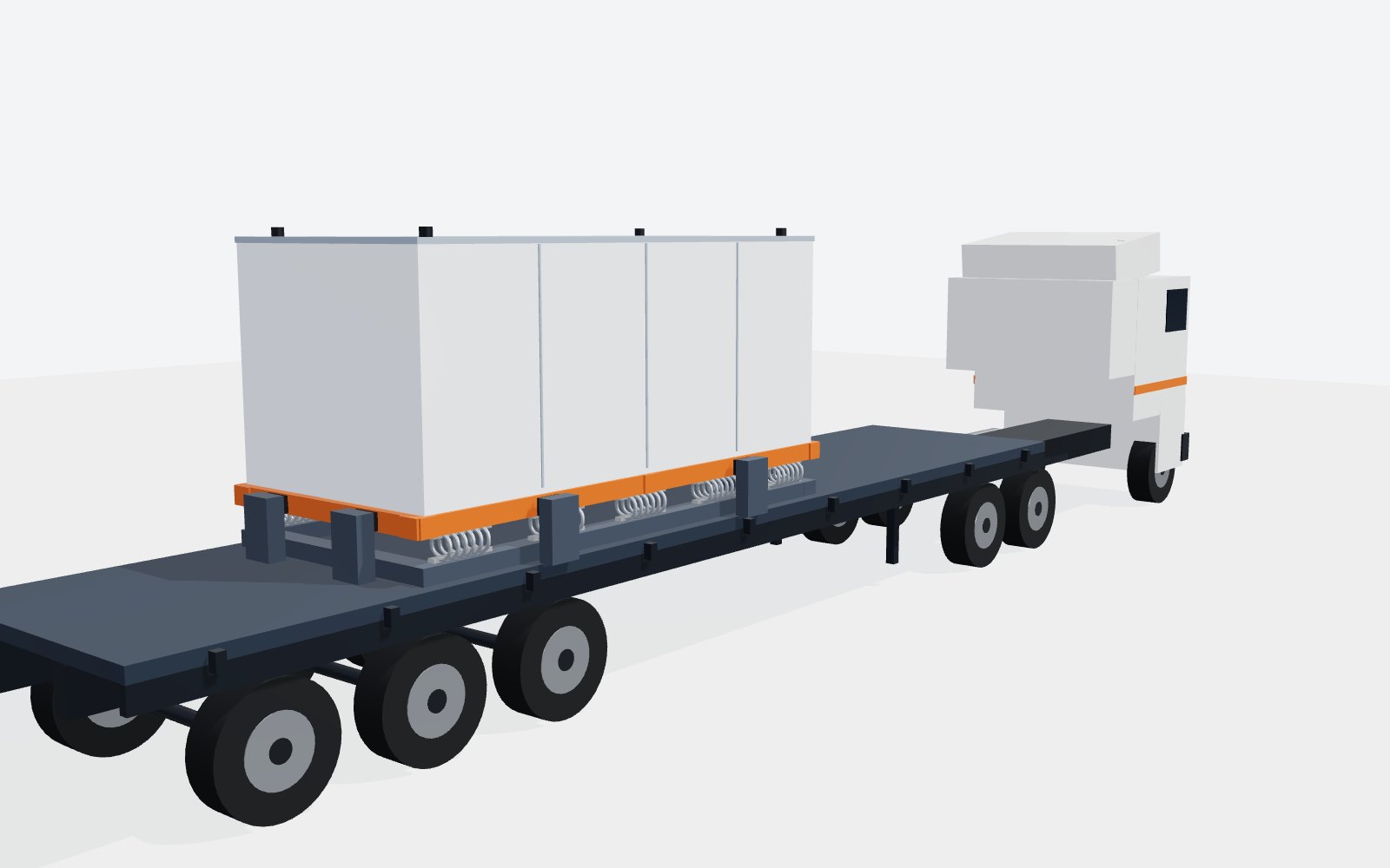 Arrangement C: cargo skid on compression isolators on a flatbed trailer