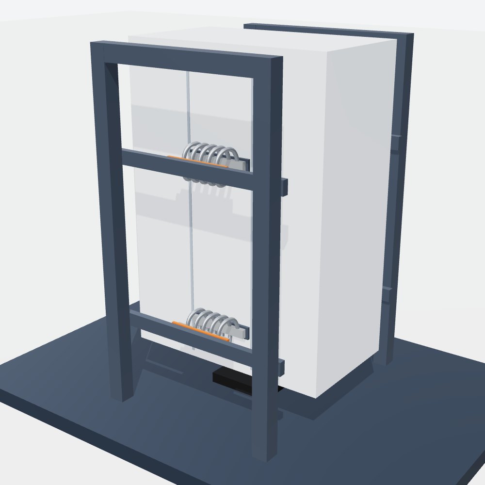 Arrangement S: tall cabinet hung on shear isolators from a deck frame